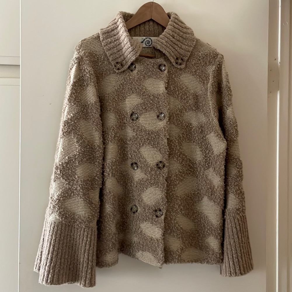 Anthropologie Cardigan Sweater Beige Tan Size Medium Rosie Neira